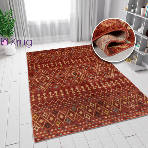 Modern Red Terracotta Rust Orange Patterned Rug Berber Design Woven Bedroom Living Room Bedroom Area Rug Carpet Small Large Floor Mat 120x170 160x230 Polypropylene