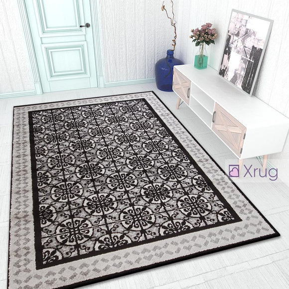 Grey Trellis Rug Oriental Pattern Carpet Small Large Woven Low Pile Living Room Mats