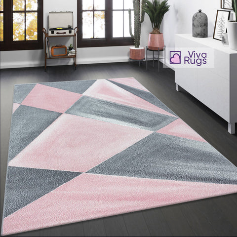 Pink Grey Rug Geometric Large XL Small Modern Carpet for Living Room Woven Mat Large Small