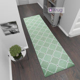 Modern Green Cream Cotton Runner Rug Moroccan Trellis Pattern Washable Hallway Long Carpet Woven Hall Mat -75x300cm Flatweave Living Room Bedroom Area Mat Contemporary