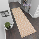 Modern Beige Yellow Cream Runner Rug Geometric 100% Cotton Washable Woven Hallway Hall Flat Weave Carpet Natural Diamond Patterned Mat - 75x300cm  Living Room Bedroom Floor Area Mat Contemporary