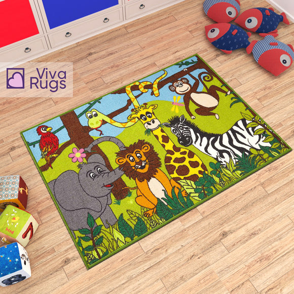 Kids Rug Jungle Animals Safari Nursery Play Mat Machine Washable Non Slip 80x120cm