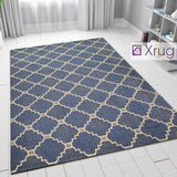 Navy Blue Rug 100% Cotton Trellis Grey Pattern Large Small Hall Runner Flatweave Living Room Bedroom Runner Carpet Woven Washable Mat