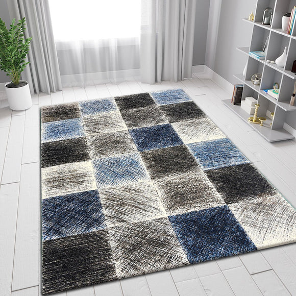 Check Rug Grey Blue Black Hand Carved Modern Pattern Small Large Woven Rugs Carpets Floor Mats