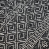 Indoor Outdoor Reversible Rug Black and White Cream Aztec Geometric Pattern Large Patio Garden Mats