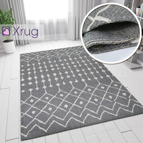 Grey Cotton Rug Diamond Berber Pattern Extra Large Small Flatweave Carpet Modern Woven Patterned Mat