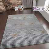 Grey Rug Modern Shabby Chick Pattern 100% Cotton Small Large XL Washable New Mat Flat Weave Rugs Stirped Diamond Design