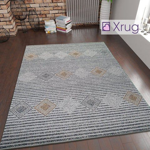 Grey Rug Modern Shabby Chick Pattern 100% Cotton Small Large XL Washable New Mat Flat Weave Rugs Stirped Diamond Design