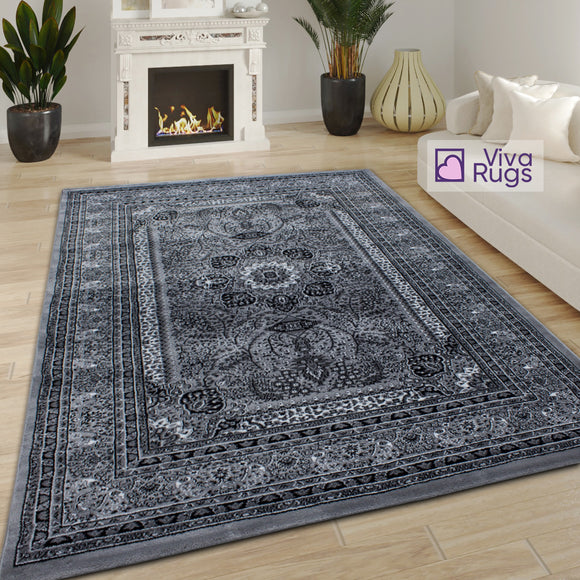 Modern Grey Rug Floral Pattern Extra Large Small Xl Low Pile Short Piles Soft Carpet Woven Oriental Area Mat Foor New Traditional Vintage Rugs Polypropylene 120x170cm 4'x5'6