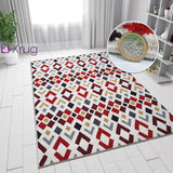 Cream Rug Red Yellow Grey Diamond Geometric Berber Pattern Small Large Runner