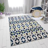 Cream Blue Green Rug Geometric Diamond Pattern Carpet Runner Modern Small Large