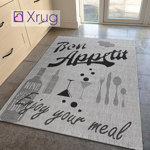 Grey Kitchen Rug Flat Weave Carpet Flat Pile Mat Small Extra Large Hard Wearing Carpet